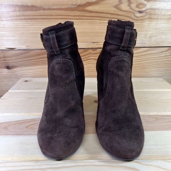COPY - Tory Burch Adrienne Ankle Boots 7M Booties Brown Suede Leather Wedge Zip… - Picture 7 of 16